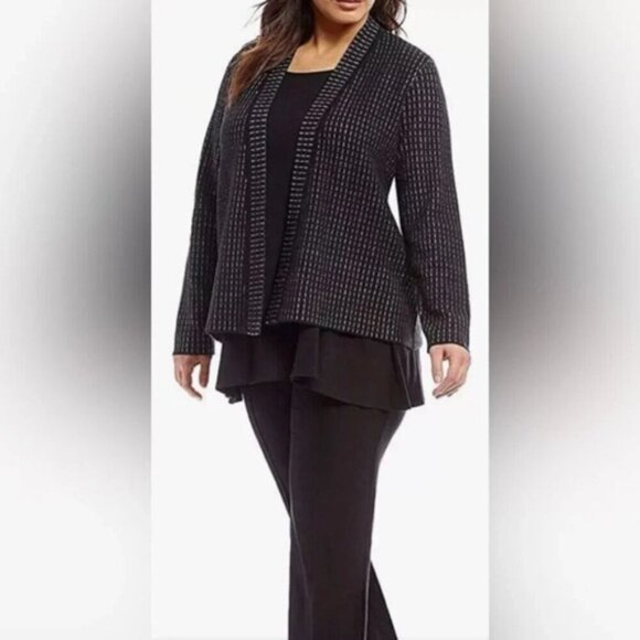 Eileen Fisher Black White Strip Silk Organic Cotton Open Front Cardigan Size 3X - Picture 1 of 12